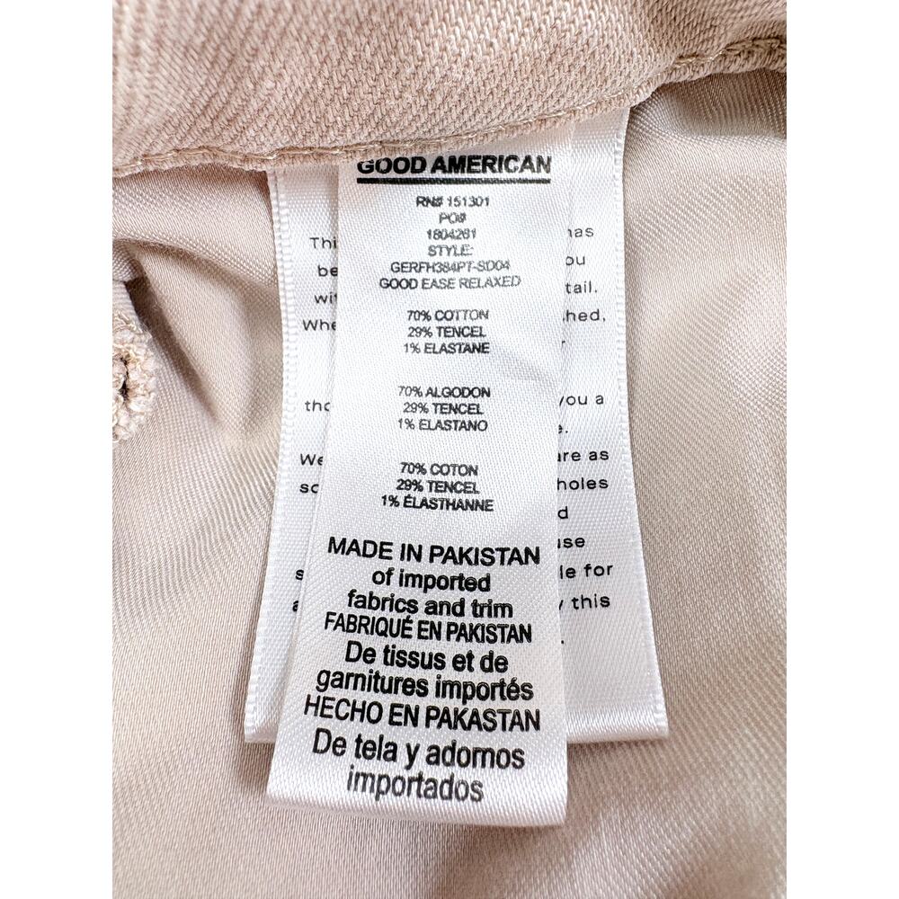 Good American Good Ease Relaxed Jean 0/25 Khaki Beige Raw Hem Wide Leg High Rise - Picture 12 of 14